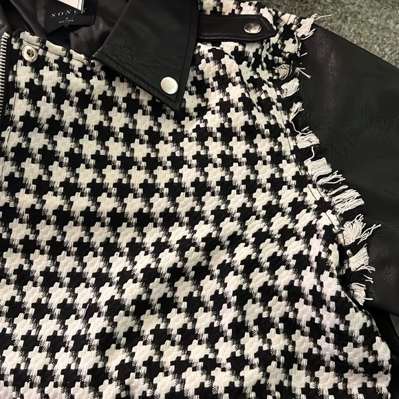 NWT-SONCY houndstooth frayed faux leather jacket - Picture 8 of 8